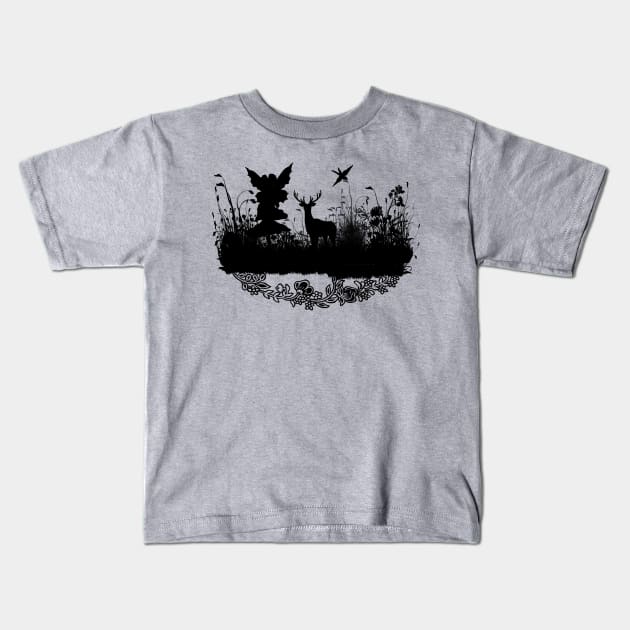 Litte fairy with deer in the night Kids T-Shirt by Nicky2342